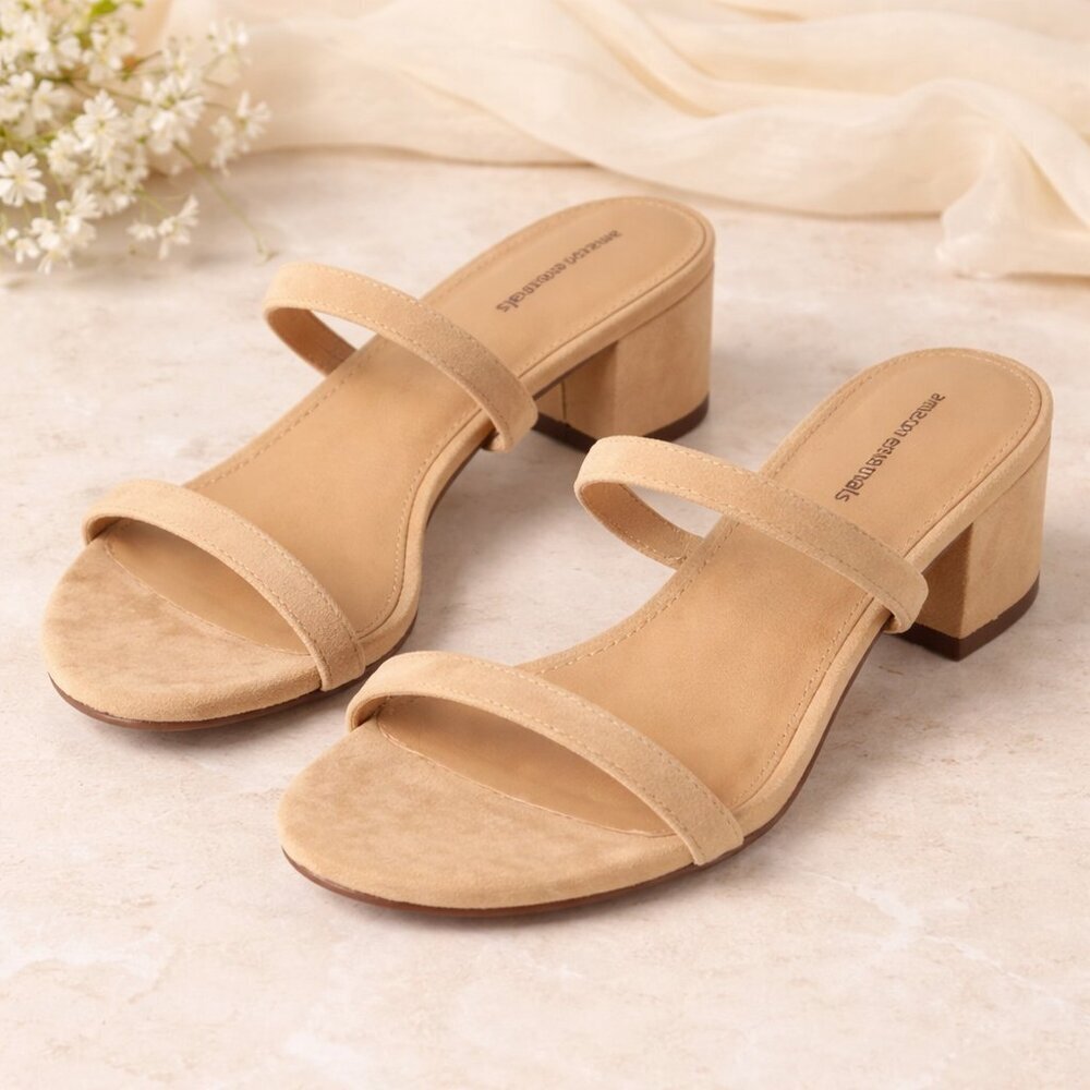 Amazon Essentials Two-Strap Block Heel Sandals – Tan – Size 11 NEW